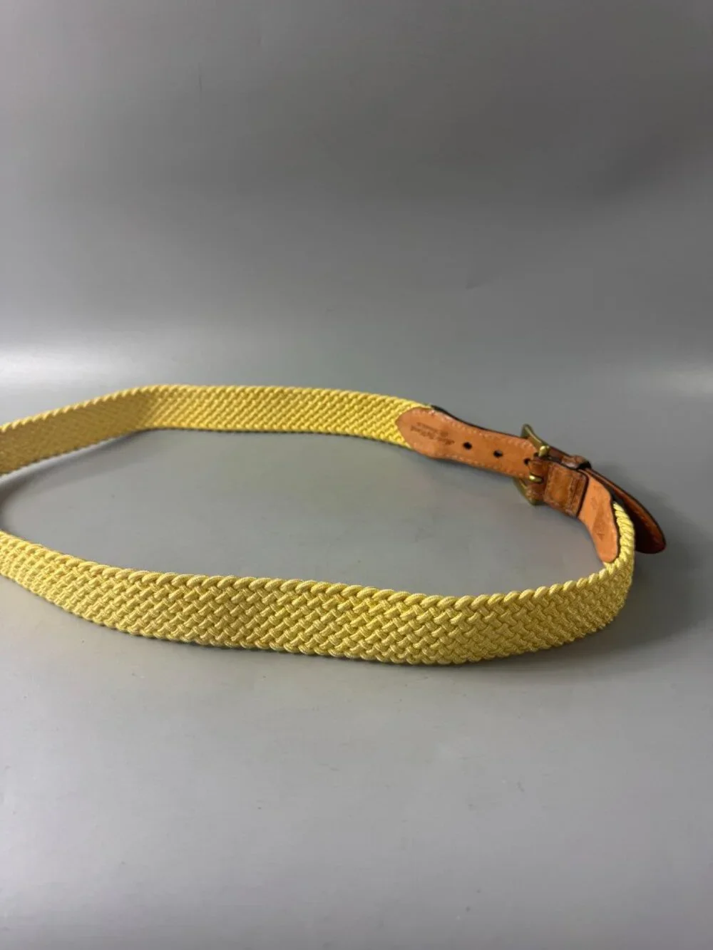Martin Dingman Yellow Woven Brown Leather Belt Size 95/38